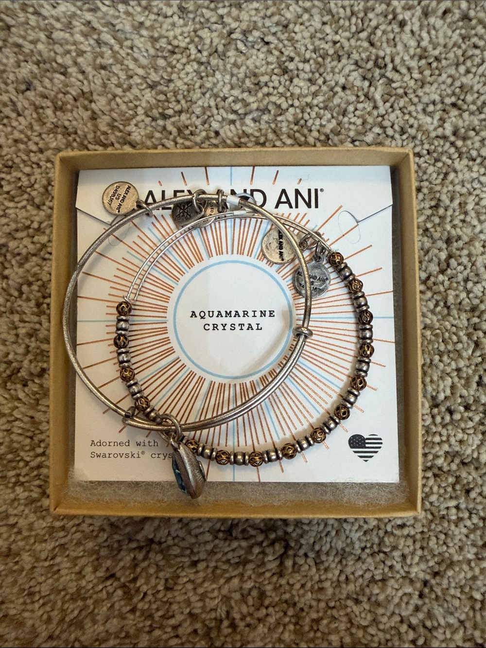 Alex and Ani Silver-Tone Aquamarine Accent Bangle Duo